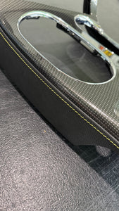 Corvette C6 Center Console Bezel with Yellow Stitching OEM GM Carbon Fiber Hydro Gunmetal NON F55
