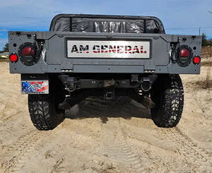 TAILGATE PLATE INSERT-BLACK ABS BACKING W/BRUSHED TOP PLATE (AM GENERAL STYLE W/AMERICAN FLAG)