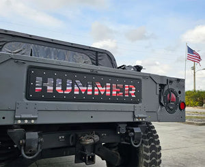 HUMVEE TAILGATE PLATE INSERT-BLACK ABS BACKING W/BLACK ABS TOP PLATE (HUMMER STYLE W/AMERICAN FLAG)