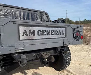 TAILGATE PLATE INSERT-BLACK REFLECTIVE CAMO BASE W/BRUSHED TOP PLATE (AM GENERAL STYLE)