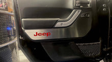 Load image into Gallery viewer, 2007-2018 JEEP WRANGLER JK - FRONT DOOR GUARDS BRUSHED W/JEEP LOGO 2PC | CHOOSE CARBON FIBER VINYL INLAY COLOR
