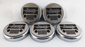 2007-2018 JEEP WRANGLER JK - JEEP LOGO CAP SET 5PC | CHOOSE VINYL INLAY COLOR