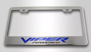 DODGE VIPER LICENSE PLATE FRAME VIPER POWERED STYLE POLISHED | CHOOSE CARBON FIBER VINYL INLAY COLOR