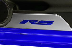 2010-2015 CAMARO RS - DOOR PANEL KICK PLATES W/RS INLAY 2PC | BRUSHED STAINLESS, CHOOSE COLOR