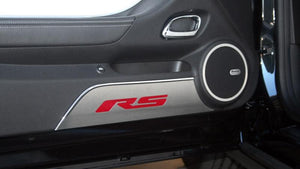 2010-2015 CAMARO RS - DOOR PANEL KICK PLATES W/RS INLAY 2PC | BRUSHED STAINLESS, CHOOSE COLOR