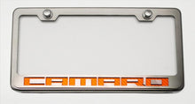 Load image into Gallery viewer, CAMARO - LICENSE PLATE FRAME WITH CAMARO LETTERING | STAINLESS STEEL, CHOOSE VINYL OR LED COLOR
