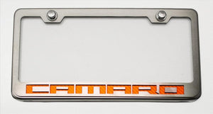 CAMARO - LICENSE PLATE FRAME WITH CAMARO LETTERING | STAINLESS STEEL, CHOOSE VINYL OR LED COLOR