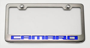 CAMARO - LICENSE PLATE FRAME WITH CAMARO LETTERING | STAINLESS STEEL, CHOOSE VINYL OR LED COLOR