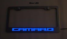 Load image into Gallery viewer, CAMARO - LICENSE PLATE FRAME WITH CAMARO LETTERING | STAINLESS STEEL, CHOOSE VINYL OR LED COLOR
