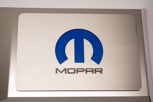 2008-2023 CHALLENGER/2005-2015 CHARGER - FUSE BOX COVER PLATE WITH MOPAR M LOGO | BRUSHED STAINLESS STEEL