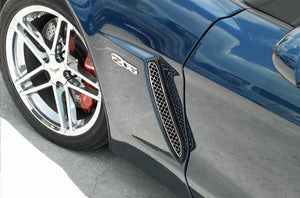 2006-2013 C6 Z06 CORVETTE - LASER MESH SIDE VENT GRILLES 2PC  POLISHED STAINLESS STEEL