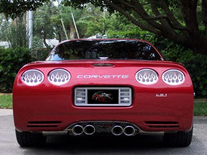 1997-2004 C5/Z06 CORVETTE - TAILLIGHT GRILLES FLAME STYLE 4PC | POLISHED STAINLESS STEEL