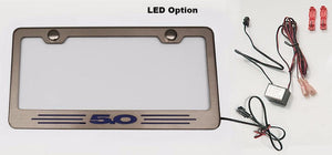 MUSTANG GT - CUSTOM FORD LICENSE PLATE FRAME WITH "5.0" | STAINLESS STEEL, CHOOSE VINYL OR LED COLOR