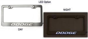 CUSTOM DODGE LICENSE PLATE FRAME | STAINLESS STEEL, CHOOSE VINYL/LED COLOR