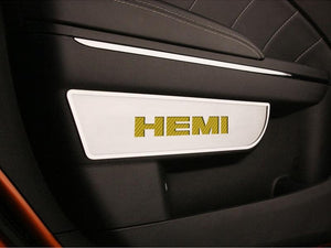 2011-2013 CHARGER/CHRYSLER 300 - FRONT DOOR BADGES W/HEMI INLAY 2PC | BRUSHED STAINLESS, CHOOSE INLAY COLOR