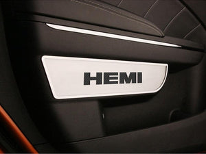 2011-2013 CHARGER/CHRYSLER 300 - FRONT DOOR BADGES W/HEMI INLAY 2PC | BRUSHED STAINLESS, CHOOSE INLAY COLOR