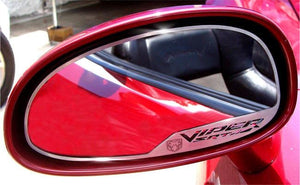 2003-2004 DODGE VIPER - SIDE VIEW MIRROR TRIM "VIPER SRT-10" & VIPER HEAD 2PC | BRUSHED STAINLESS