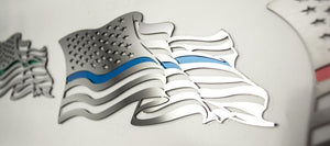 FLOWING AMERICAN FLAG EMBLEM 1PC | STAINLESS STEEL, CHOOSE FINISH/COLOR LINE STYLE | 1PC. NO COLOR POLISHED