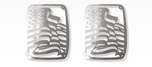 2007-2018 JEEP WRANGLER JK/JKU - US FLAG TAIL LIGHT COVERS | STAINLESS STEEL, CHOOSE FINISH | BLACK POWDER COAT