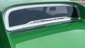 1968-1975 C3 CORVETTE COUPE - FLAT BACK REAR WINDOW FRAME POLISHED STINGRAY FONT  CARBON FIBER VINYL INLAY