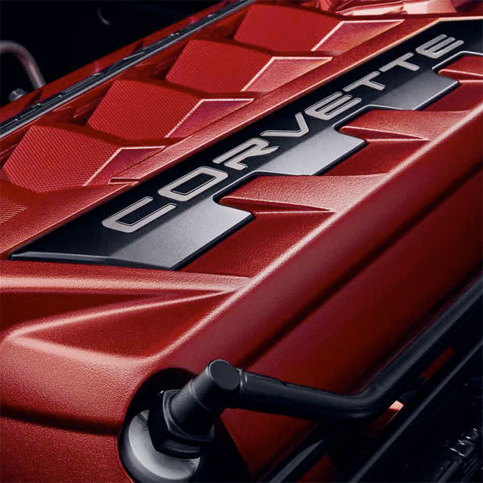 2020 C8 Corvette Stingray Engine Cover, Edge Red, 6.2L, Corvette Script Logo, Crossed Flags Logo