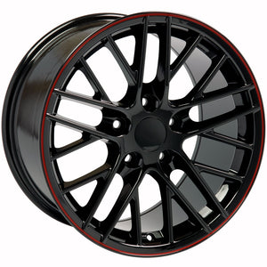 Fits Corvette Wheel C6 ZR1 Rim - CV08A 17x9.5 Black Redline Corvette Rim
