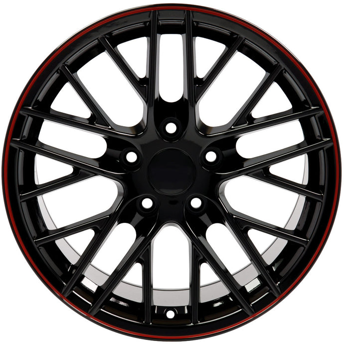 Fits Corvette Wheel C6 ZR1 Rim - CV08A 18x10.5 Black Redline Line Corvette Rim
