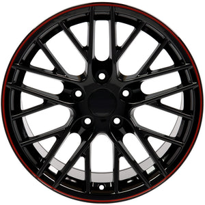Fits Corvette Wheel C6 ZR1 Rim - CV08B 19x10 Black Redline Line Corvette Rim