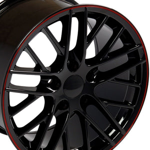 Fits Corvette Wheel C6 ZR1 Rim - CV08B 19x10 Black Redline Line Corvette Rim