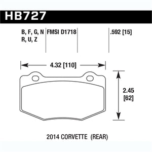 Corvette C7 Hawk Rear Ceramic Brake Pads - HB727Z.592