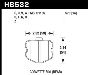 Corvette C6 Z06 ZR1 Grand Sport Hawk Performance Ceramic Brake Pads - Rear HB532Z570