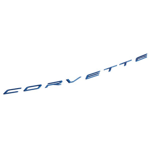 2020 C8 Corvette Stingray Rear Emblem, Corvette Script, Elkhart Lake Blue Metallic