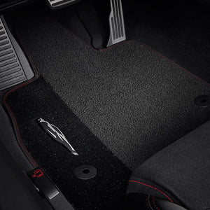 2020 C8 Corvette Stingray Front Floor Mats, Premium Carpet, Black With Torch Red Stitching