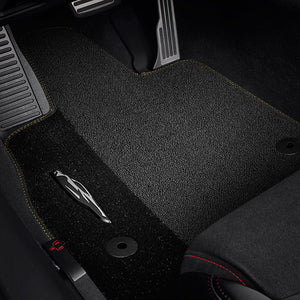 2020 C8 Corvette Stingray Front Floor Mats, Premium Carpet, Black With Natural Tan Stitching