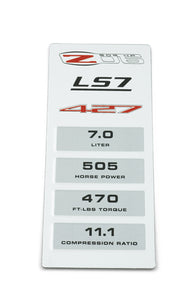 Corvette C6 Z06 LS7 Engine Performance Data Plate OEM GM