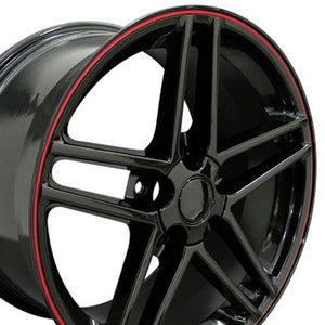 Fits Corvette Wheels C6 Z06 Rims CV07A 17x9.5 Black Redline SET