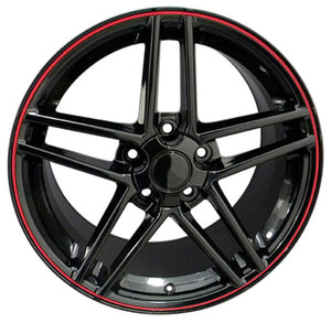 Fits Corvette Wheels C6 Z06 Rims CV07A 17x9.5 Black Redline SET