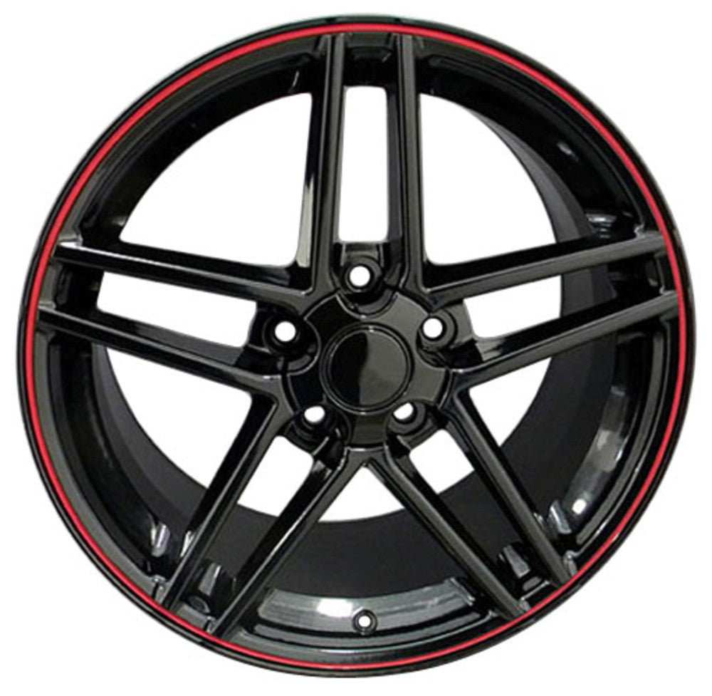 Fits Corvette Wheel C6 Z06 Rim - CV07A 17x9.5 Black Redline Corvette R ...
