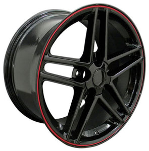 Fits Corvette Wheel C6 Z06 Rim - CV07A 18x9.5 Black Redline Corvette Rim