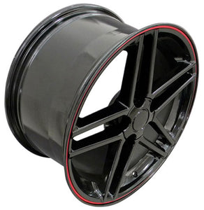 Fits Corvette Wheel C6 Z06 Rim - CV07A 18x9.5 Black Redline Corvette Rim