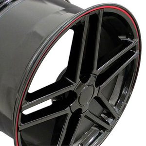 Fits Corvette Wheel C6 Z06 Rim - CV07A 18x9.5 Black Redline Corvette Rim