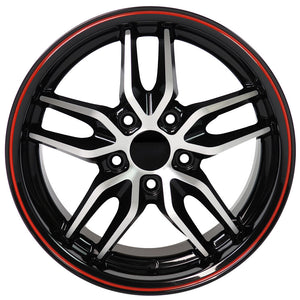 Fits Corvette Wheel Stingray Rim - CV18A 18x10.5 Black Mach'd Redline Corvette Rim