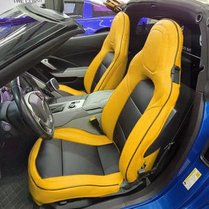 2014-19 Corvette C7 YELLOW with Black Leather Seat Covers from Kustom Cover