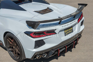 For 20-Up Corvette C8 Carbon Fiber High Wing Spoiler Visible Carbon Fiber Wickers