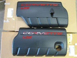 2005 2006 2007 Corvette C6 LS2 Fuel Rail Engine Covers Black with Red Lettering OEM GM
