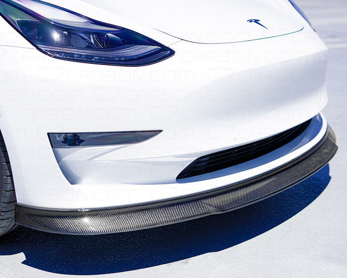 Carbon Fiber Tesla Model 3 Front Splitter Lip Spoiler | Cyber Alpha