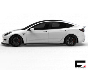 Tesla Model 3 Carbon Fiber Rocker Panels Side Skirts Set | Cyber